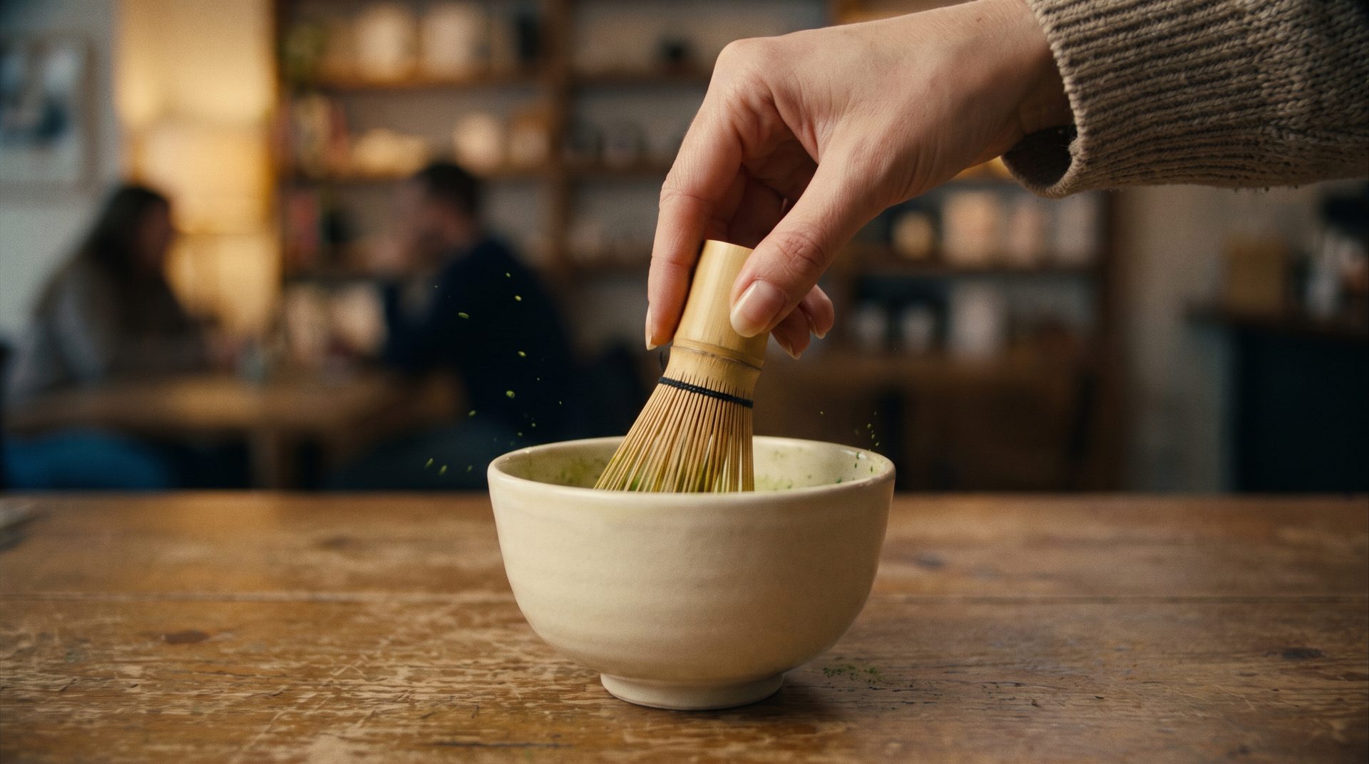 Matcha fouetté au 313, lumière du matin