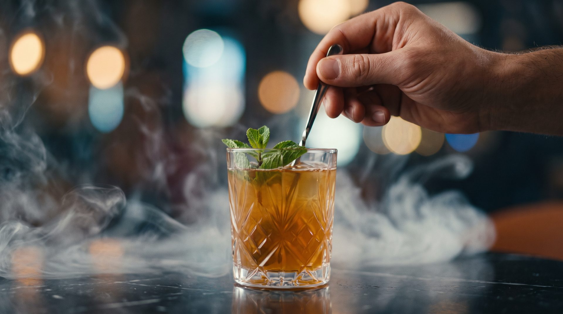 Cocktail et fumée de chicha au 313, la nuit